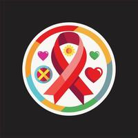 Red ribbon with hearts and other symbols in a circle vector