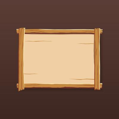 Wooden sign with frame, square shape.