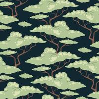 Seamless pattern with African acacia in flat style. Repeating background with savanna trees. Botanical background for fabric, wallpaper, wrapping paper, scrapbooking etc. vector