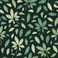 Seamless pattern with tropical leaves in flat style. Endless texture with palm leaves. Botanical background for fabric, wallpaper, wrapping paper, scrapbooking etc vector