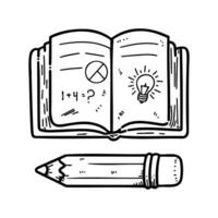 Hand-drawn sketch of a notebook and pencil on a white background vector