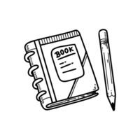Hand-drawn sketch of a notebook and pencil on a white background vector