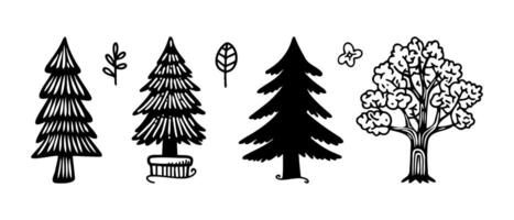 doodle set of hand drawn trees vector