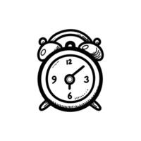 A vintage alarm clock marking the passing of time in a simple black and white vector