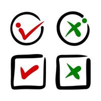 Tick and cross signs. Checkmark OK and X icons. vector
