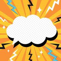 Empty comic cloud speech bubble in pop art style. Bright background decorated with dots, stars and lightning vector