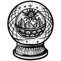 Mystical Snow Globe with Forest and Sun Illustration Whimsical HandDrawn Art vector