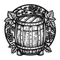Vintage Barrel with Grape Vines and Leaves Rustic Wine Illustration vector