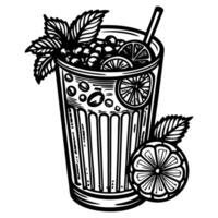 Refreshing Citrus Berry Drink Sketch with Mint Leaves and Ice Cubes vector
