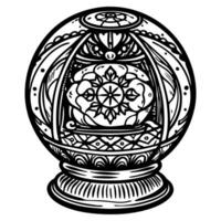 Intricate Ornamental Black and White Snow Globe Design for Coloring and Decoration vector