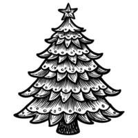 HandDrawn Christmas Tree with Ornaments in Vintage Style vector