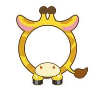 Cute round giraffe frame. Cartoon avatar for UI games. Empty animal frame for your kids decor, print or stickers vector