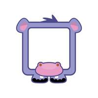 Cute square Hippo frame. Cartoon avatar for UI games. Empty animal frame for your kids decor, print or stickers. vector