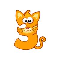 Cartoon cat number 3, figure Three. Cartoon of number with a animal concept. Calligraphy, lettering, typography for your Education cards or game vector