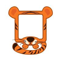 Cute Square tiger frame. Cartoon avatar for UI games. Empty animal frame for your kids decor, print or stickers vector