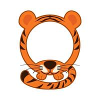 Cute round tiger frame. Cartoon avatar for UI games. Empty animal frame for your kids decor, print or stickers vector