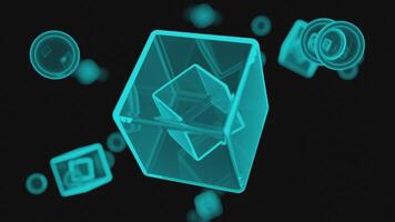 Basic 3D geometric shapes spinning on a black background. Design. Concept of geometry studies. video