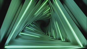 Black background with green and blue triangles. Design. Small triangles moving in different directions made in cartoon abstraction. video