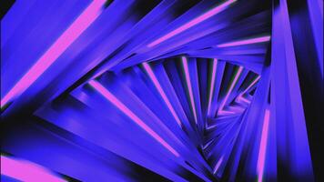 Spinning spiral of neon triangular corridor. Design. Purple rotating 3D triangles. video