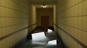 Flooded corridor. Design. Light animation with a flood and fallen lamps and chandeliers in the water. video