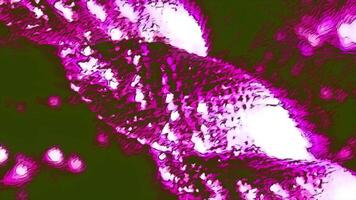 Close up of an abstract twisted metal chain made of tiny shiny particles. Motion. Spinning diagonal bending colorful chain. video
