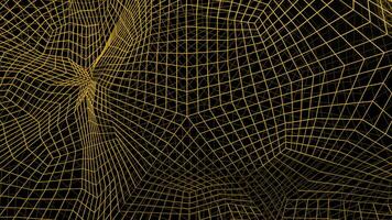 Black background with green and yellow matrix. Design. The lines are woven together highlighting squares made in computer graphics. video