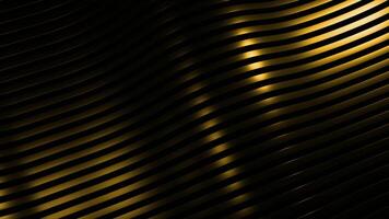 3D background with moving waves stripes. Design. Metal bands move in waves on black background. Silky lines with metallic luster move in 3d waves video