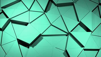 Green and turquoise background. Design. Triangular parts of the footages that detach in 3d. video