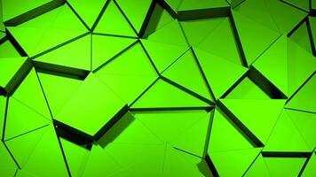 Green and turquoise background. Design. Triangular parts of the footages that detach in 3d. video