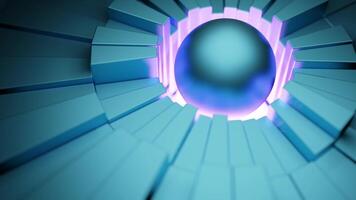 Abstract spinning metal blocks around the sphere. Design. Rotating 3D figures around metal ball. video