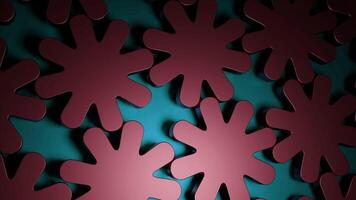 Turquoise background with red details. Design. Small mechanisms with the effect of rotation made in 3D format. video