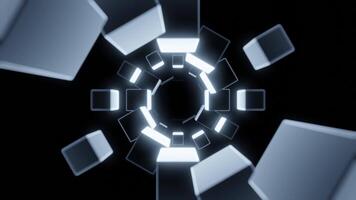 Abstract spinning metal blocks creating effect of tunnel. Design. Rotating and flying 3D figures. video