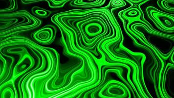 Bright moving liquid with marble pattern. Design. Beautiful 3D pattern of moving curved lines on black background. Topographic pattern in moving abstract fluid video