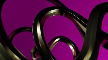 Abstract metal curving tubes with source of light. Design. Moving 3D stripes on a pink background. video