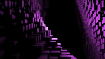 Abstract flight inside dark purple tunnel of many cubes and rectangles. Design. Endless corridor with 3D effect. video