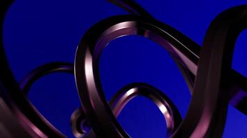 Abstract twisting metal pipes with moving light flares. Design. Glowing bending tubes on a colorful background. video