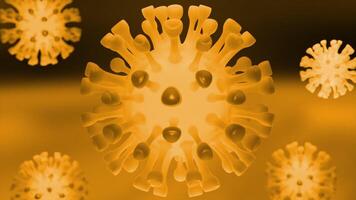 Yellow and red background with virus. Design. A rich shade background made in abstraction with rotating bacteria. video