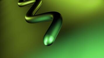 Abstract moving metal snake of green color. Design. Bending 3D stripe, wavy line. video