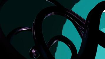 Abstract twisting metal pipes with moving light flares. Design. Glowing bending tubes on a colorful background. video