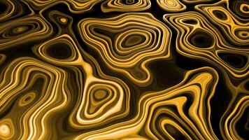 Bright moving liquid with marble pattern. Design. Beautiful 3D pattern of moving curved lines on black background. Topographic pattern in moving abstract fluid video