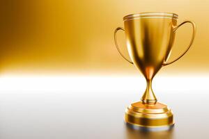 gold trophy award Winner trophy isolated on golden background with copy space for text. Rendering. 3D illustration. photo