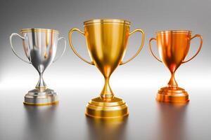Award trophy gold, silver, bronze, winner trophy isolated on background Rendering. 3D illustration. photo