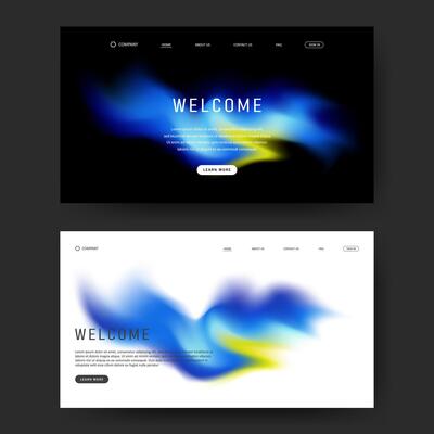 futuristic fluid gradient landing page in set. Futuristic UI website
