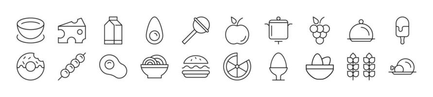 Pack of linear symbols of food. Editable stroke. Linear symbol for web sites, newspapers, articles book vector