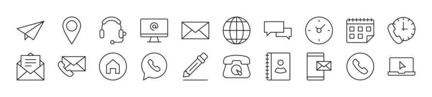 Collection of outline symbol of contact us. Editable stroke. Simple linear illustration for stores, shops, banners, design vector