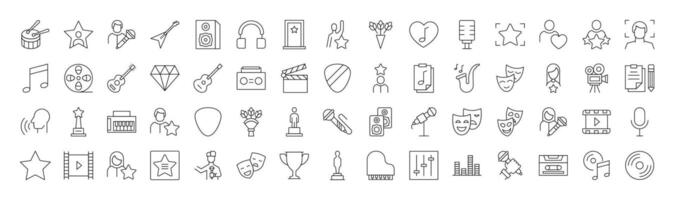Collection of Signs of actor, singer, music and theatre. Suitable for books, stores, shops. Editable stroke in minimalistic outline style. Symbol for design vector