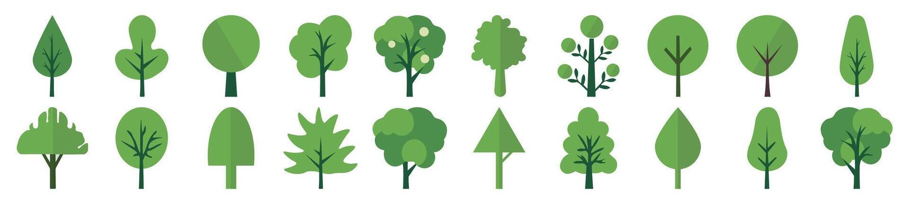 Green Trees Flat Illustrations Collection. Suitable for infographics, books, banners and other designs