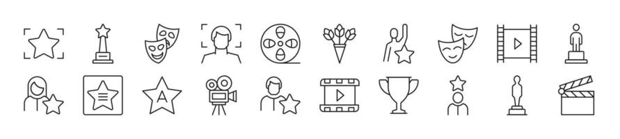 Pack of line icons of actor. Editable stroke. Simple outline sign for web sites, newspapers, articles book vector