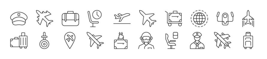 Set of line icons of pilot. Editable stroke. Simple outline sign for web sites, newspapers, articles book vector
