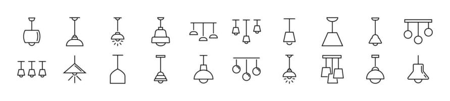 Pack of line icons of chandelier. Editable stroke. Simple outline sign for web sites, newspapers, articles book vector